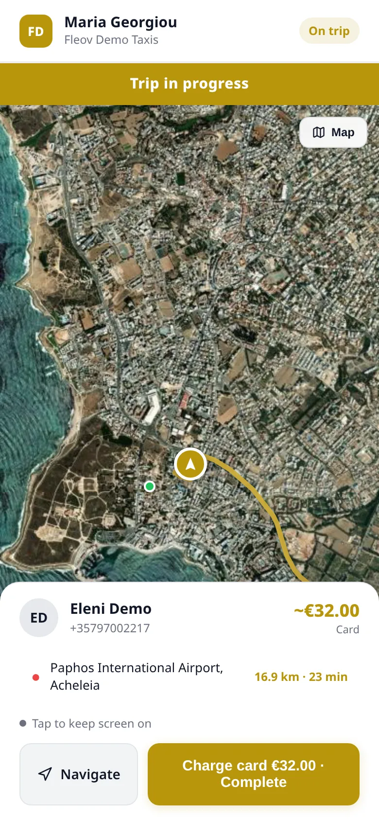 Driver app: trip in progress