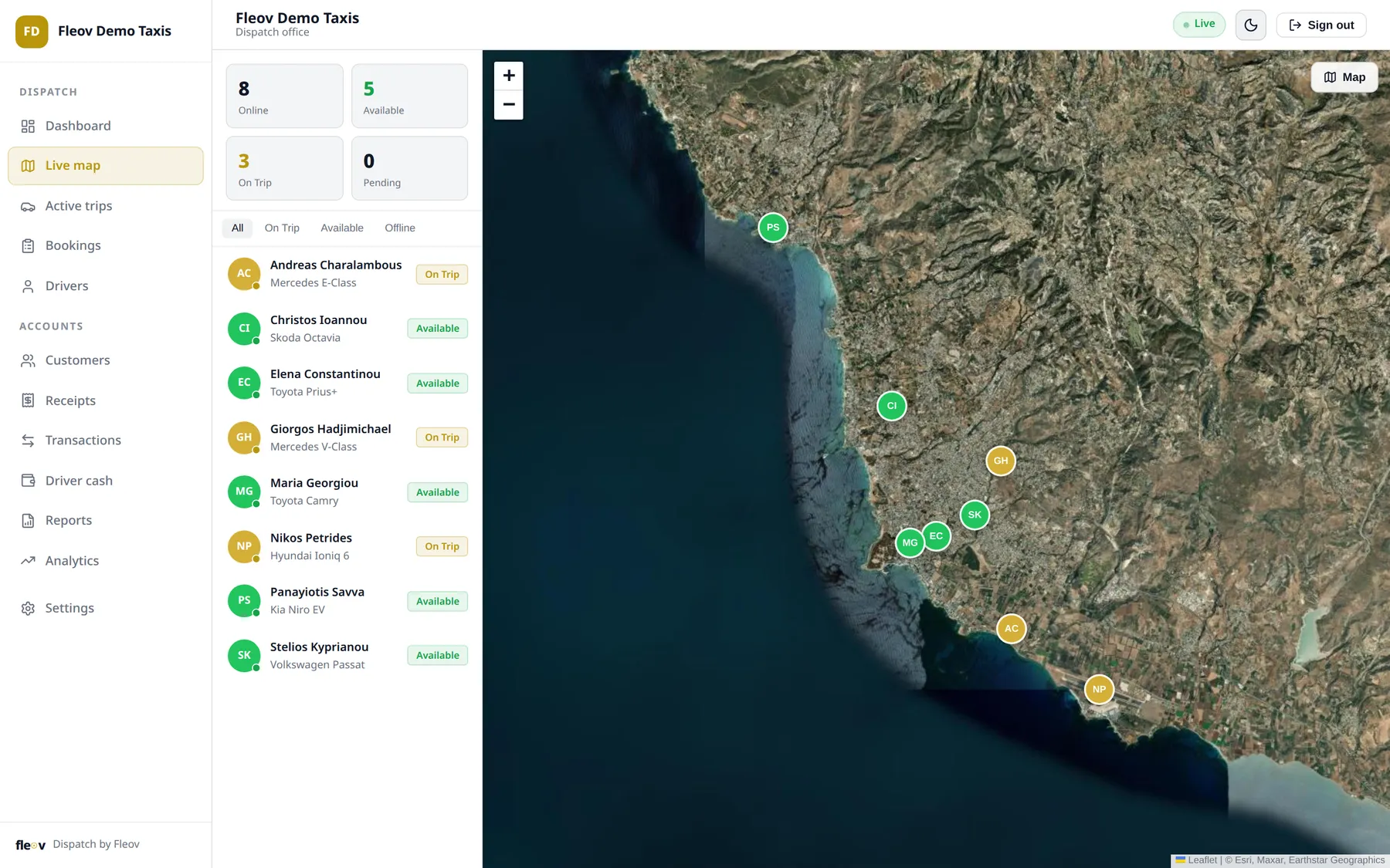 Live map with all cars around Paphos
