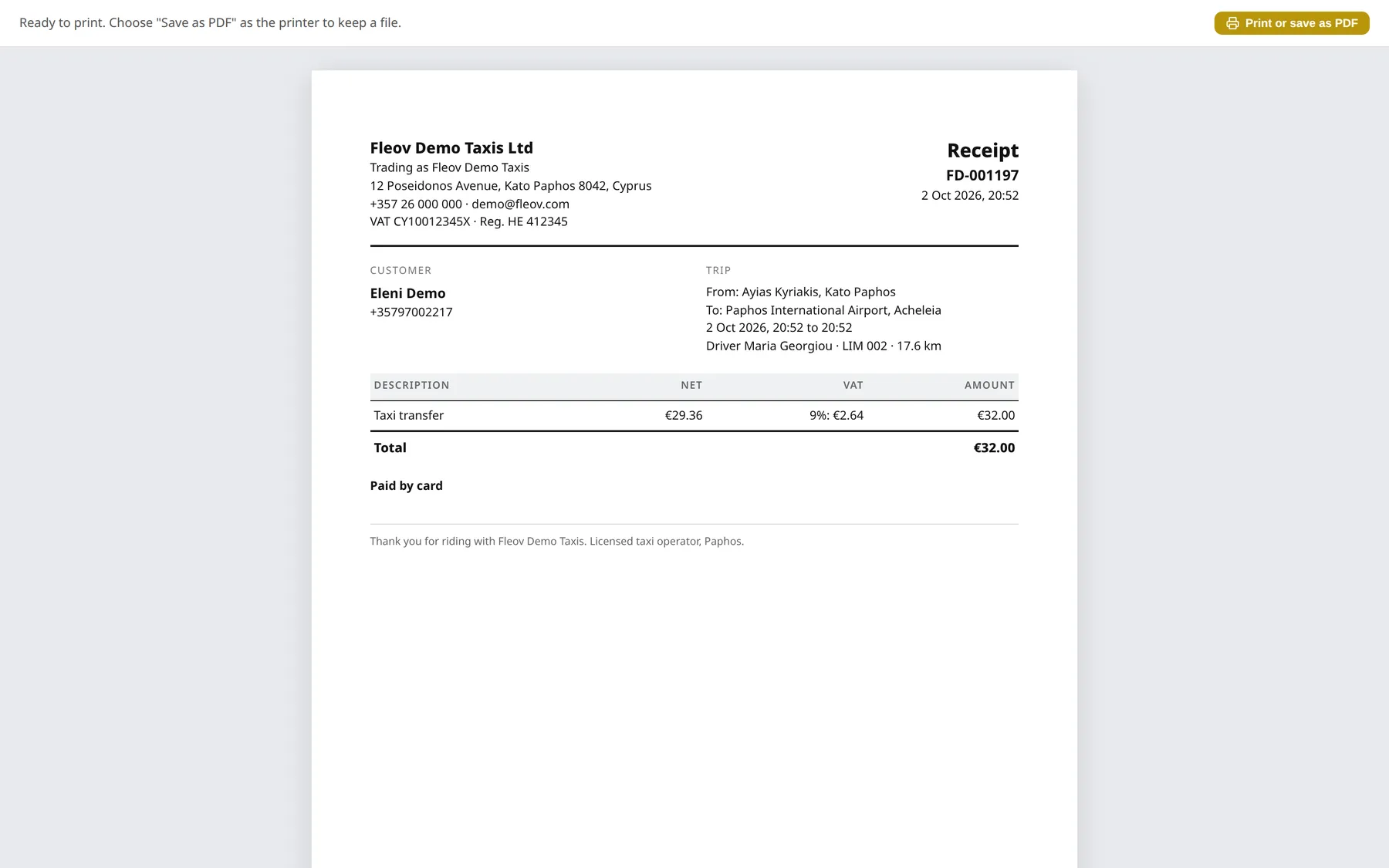 A4 receipt ready to print or save as PDF